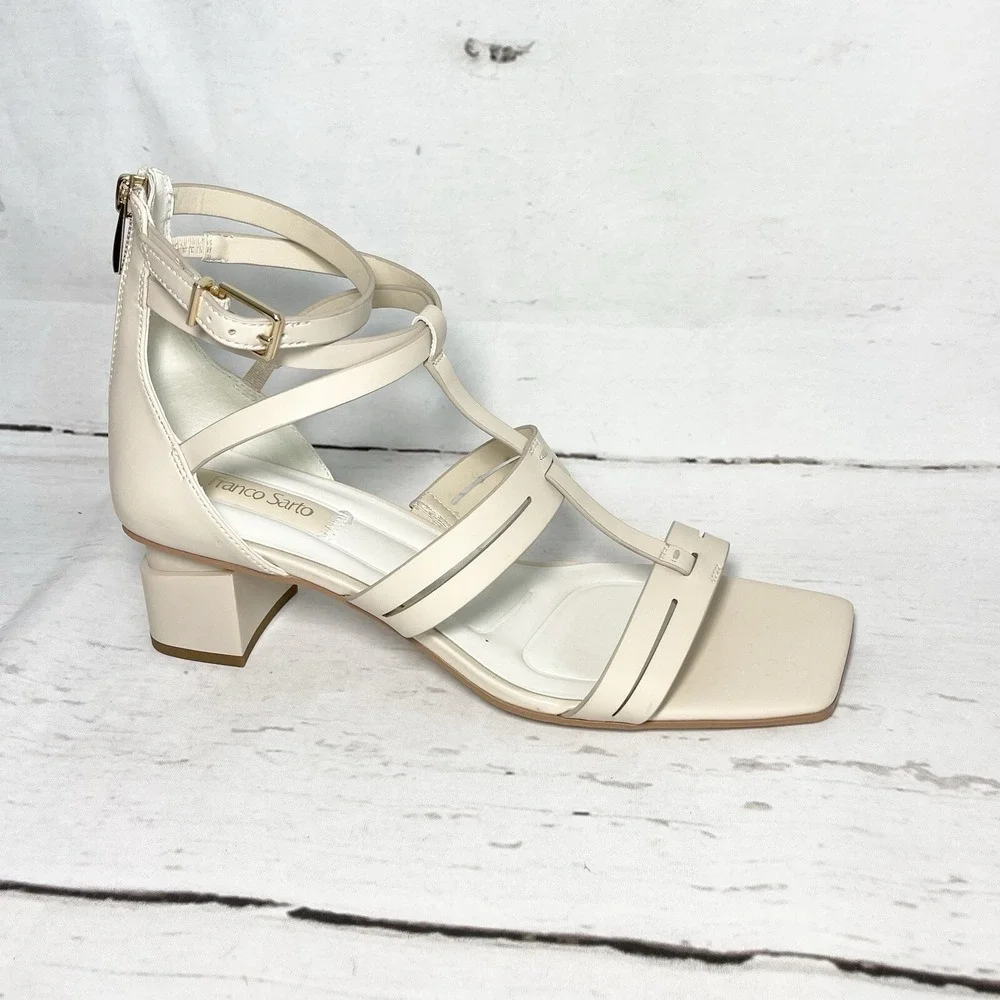 Franco Sarto Korie Shoes Women's 9.5M Beige Leather Ankle Strap Strappy New